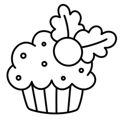 Christmas cupcake line icon.