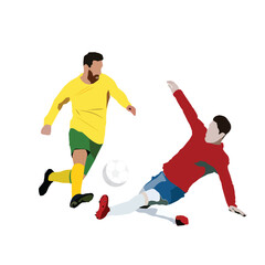 Fototapeta na wymiar A vector of player maker and defender sliding for the ball.