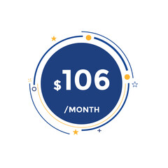 $106 USD Dollar Month sale promotion Banner. Special offer, 106 dollar month price tag, shop now button. Business or shopping promotion marketing concept
