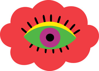 Psychedelic eye cloud icon. Retro trippy symbol