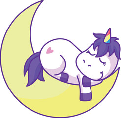 Unicorn sleep on moon crescent. Sweet dreams icon
