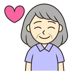 A senior woman smiling with a love heart