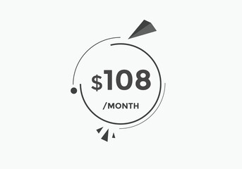 108 dollar price tag. Price $108 USD dollar only Sticker sale promotion Design. shop now button for Business or shopping promotion
