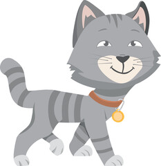 Walking cat icon. Cute gray striped kitten