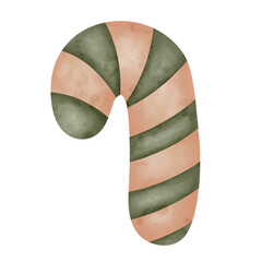 Watercolor Christmas candy cane Icon.