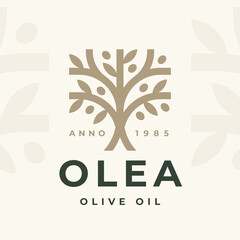 Olive tree logo mark design. Olea olive oil icon. Tree of life nature symbol. Fruit tree brand emblem. Organic product plant sign. Vector illustration.