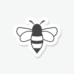 Cute bee flat icon sticker isolated on white background