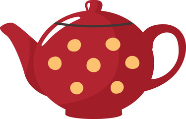 Red teapot with yellow dot pattern. Cartoon icon