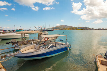 Fototapeta na wymiar Marina with boats in Zakynthos town, Greece