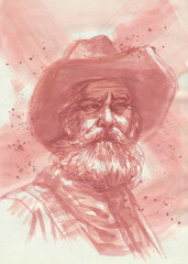 cowboy portrait watercolor illustration for card illustration decoration