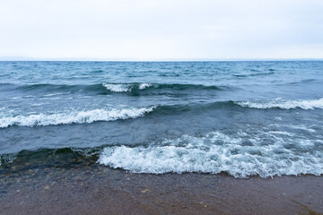 beautiful Lake Baikal, cloudy weather and waves - 535566430