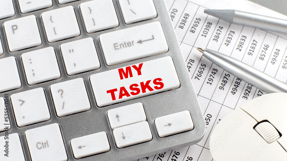 Poster my tasks text on a keyboard wirh chart and pencil