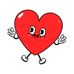 Cute funny heart character. Vector hand drawn traditional cartoon vintage, retro, kawaii character illustration icon. Isolated on white background. Heart character concept