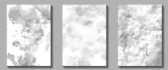 Fototapeta na wymiar Grey vector texture set. Granite. Stone. Marble. Hand drawn grey abstract illustration for background, cover, interior decor and other users. Grunge watercolor surface. Template for design interior.
