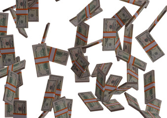 fifty dollar stack of money, 3D render, illustration, Dollar Bills isolated on background.