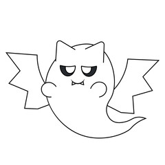 Cute Ghost Bat. Draw illustration in black and white