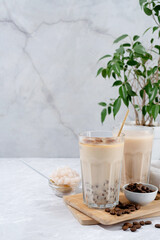 Bubble milk tea with ice with delicious tapioca