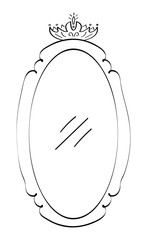Crown mirror vector in doodle style. King and queen crown photo border. Outlines royal frame.