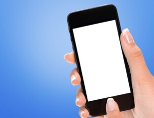 Modern smartphone with a blank screen in hands