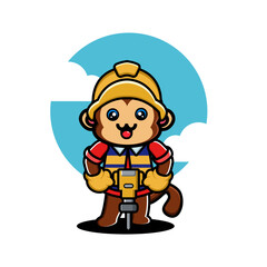 Cute monkey construction worker cartoon