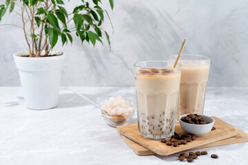 Bubble milk tea with ice with delicious tapioca