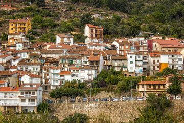 Fototapeta na wymiar Cityscape of Pedro Bernardo city in Valle del Tietar, Avila, Sierra de Madrid, Spain, a medieval mountain tourist town
