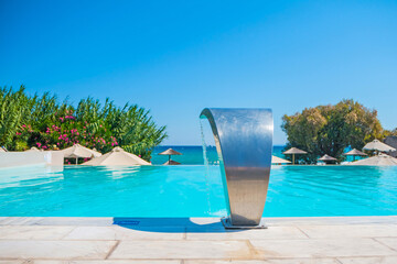 Swimming pool with sea coast of Zakynthos island. Greece