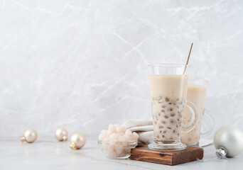 Bubble milk tea with ice with delicious tapioca