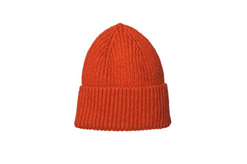Orange hipster hat isolated on white. Product photo mockup for fashion brands. Flat wool cap, 
turkish textile. - Powered by Adobe