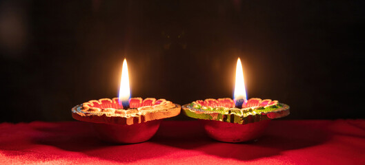 Diwali, Deepavali Hindu festival of lights. Diya lamp lit close up
