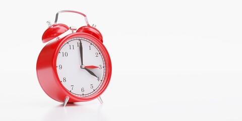 Fall Back Time. Daylight Saving End. Red alarm clock isolated on white