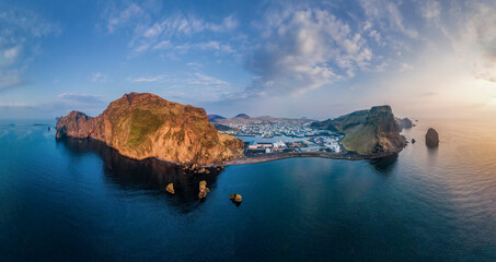 Vestmannaeyjar Iceland sunset over the sea