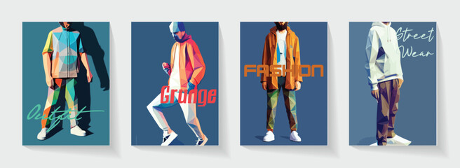 Fashion Apparel Poster and Illustration of Male Model in Abstract Style.