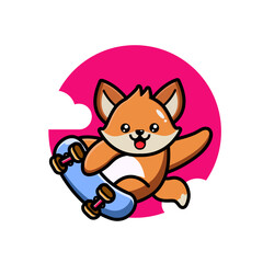 Cute fox playing skate board