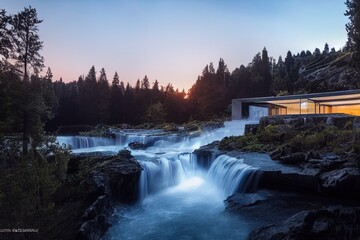 Outdoor Industrial Contemporary mansion with sleek led light design