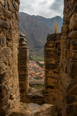 View of the city of Ollantaytambo and part of the ruins of Pinkuylluna, Sacred Valley, Peru.
