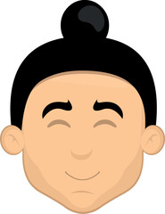 Vector illustration of the head of an asian man cartoon with a bun hair