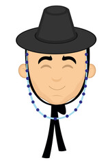 Vector illustration of the face of an Asian man with a classic gat hat of korean culture