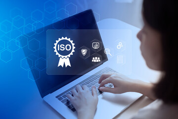 ISO Certification of standards quality control assurance business technology concept. Businessman...