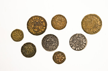 ancient medieval coins isolated