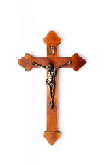 Catholic wooden crucifx isolated