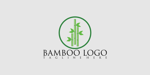 Bamboo logo design with creative concept premium vector