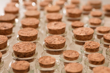 glass jars with corks, soft green background