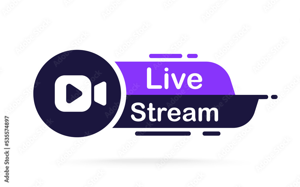 Aufkleber live stream symbol. online streaming, vector design element with play button. emblem for broadcastin