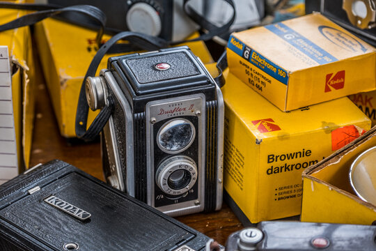 Crossville, Tennessee USA - September 25, 2022 Vintage Kodak cameras and equipment