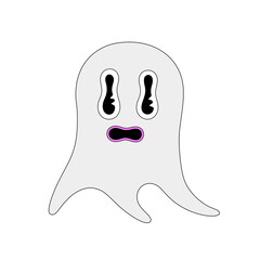 Ghost. Halloween spooky cartoon character isolated on white background. Flat style with black outline. Sticker, print on clothes, notebooks and phone cases. Vector illustration