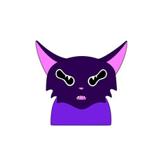 Dark cat. Halloween spooky cartoon character isolated on white background. Flat style with black outline. Sticker, print on clothes, notebooks and phone cases. Vector illustration