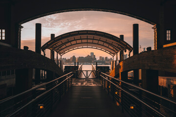 terminal ferry boats transport Hoboken new jersey New York sunrise sun 