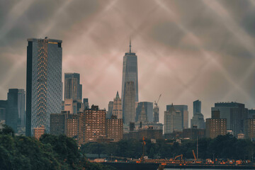 city skyline at sunset panorama downtown New York