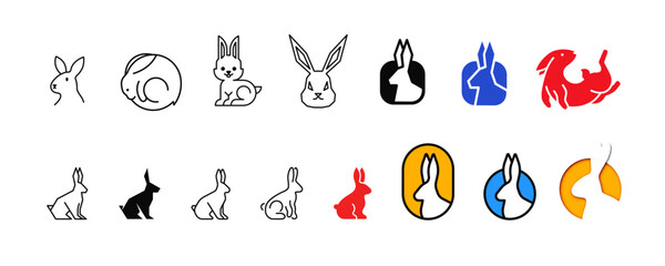 Set with rabbits and hares in simple and line style icon vector illustration isolated